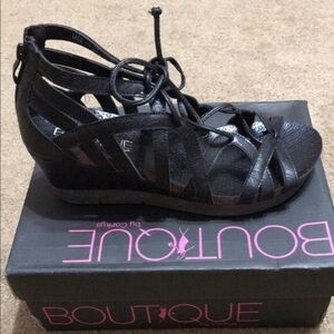 𝅺BOUTIQUE by Corkys Lace-up Wedge Sandals comfortable boho style Sz 6